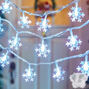 2 Pack Christmas Snowflakes Lights, 26 Ft 50 LED Snowflake String Lights Battery Operated, 8 Lighting Modes Waterproof Shatterproof Fairy Light for Bedroom Home Indoor Outdoor Xmas Christmas Decor