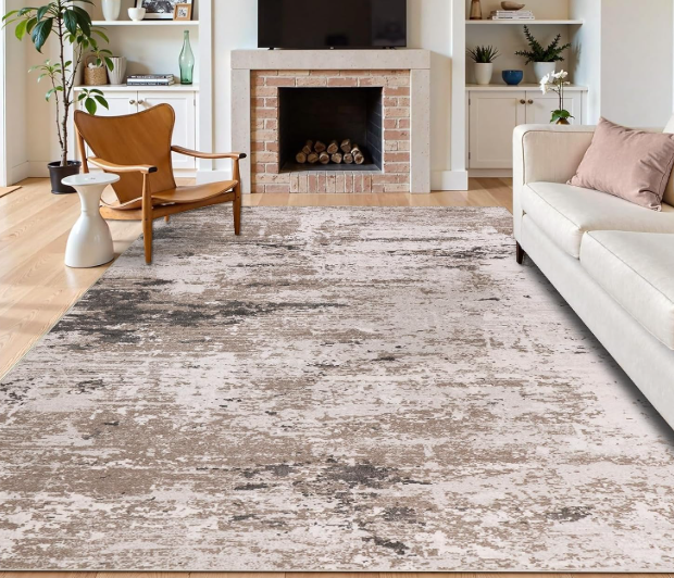 Living Room Rug, 14 x 10 FT, Washable Living Room Rug, Soft Touch for Bedroom, Abstract Modern Non-Slip Floor Mat for Dining Room, Kitchen, Office, Beige