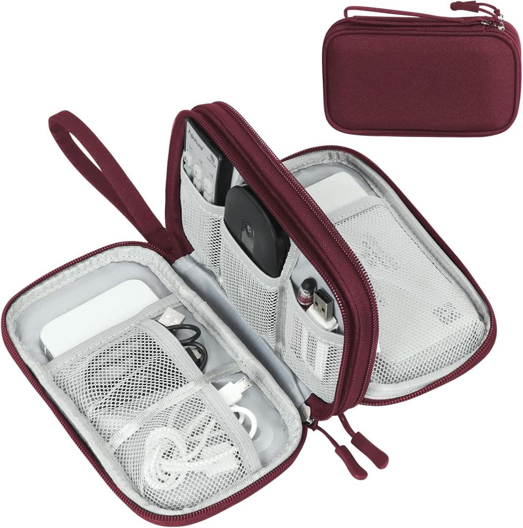 FYY Electronic Organizer, Travel Cable Organizer Bag Pouch Electronic Accessories Carry Case Portable Waterproof Double Layers All-in-One Storage Bag for Cable, Cord, Charger, Phone, Earphone  Red