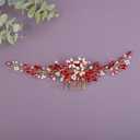 Bridal Rhinestone Pearls Hair Comb Flowers Pearls Rhinestone Wedding Headband Crystal Rhinestone Pearls Handmade Hair Comb for Wedding Bridal Women (Red)