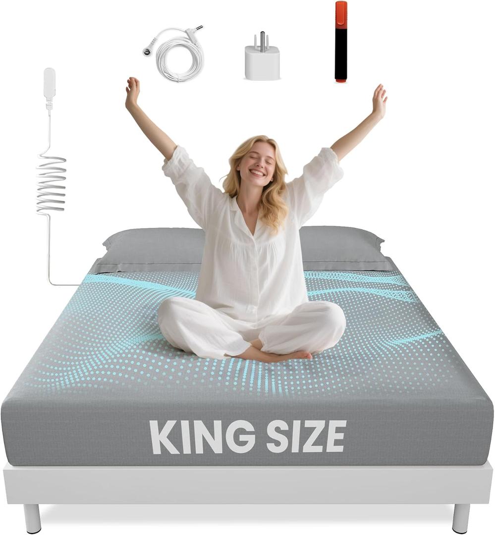 Grounding Sheets King Size - 90% Organic Cotton + 10% Pure Silver Fitted Bed Sheet for Earthing - 400 Thread Count Deep Pocket Grounded Bedsheets - Improved Sleep Down to Earth Ground Bedding, Gray