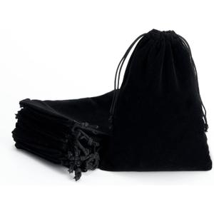 Tendwarm 20 Pcs 5.9x7.8 Inches Black Velvet Bags With Drawstring Candy Jewelry Pouch Bags Christmas Wedding Favors