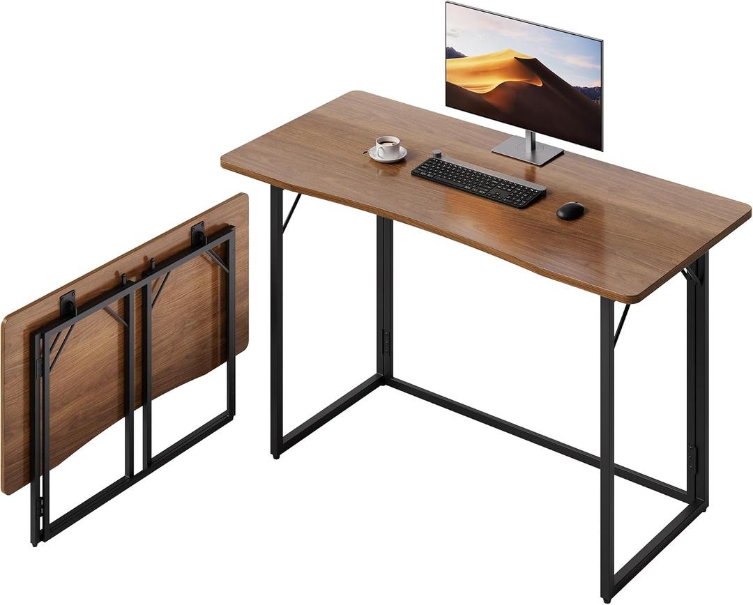 JOYMOOP 47.2" Folding Desk - Brown, No Assembly Large Size Foldable Desk for Home, Office, Wooden Top Folding Computer Desk for Working, Writing, Studying, 47.2" Width