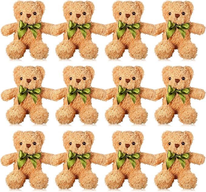 HyDren 12 Pack Bear Stuffed Animals Bulk 10 Inch Small Bear for Baby Shower Centerpiece Plush Toys with Bow Tie for Wedding Birthday Bulk Christmas Holiday(Light Brown)