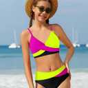 WIQI Girls Swimsuit Bikini Set 2 Piece Bathing Suits Color Block Criss Cross Swimwear, 11-2Y
