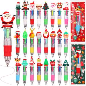 50 Pcs Multicolor Christmas Ballpoint Pens 4 in 1 Fun Retractable Holiday Ink Pen 0.7 mm Santa Claus Snowman Reindeer Writing Pen for Students Prizes Christmas School Office Supplies Gifts
