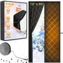 Magnetic Thermal Insulated Door Curtain for Winter Fits Door Size 72" x 80", Temporary Thermal Door Cover for Cold with Thickened Cotton, Window Insulation Kit for Sliding Glass Doorways-Black