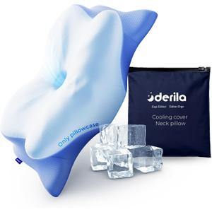Derila Ergo Pillowcase Cervical Neck Pillow for Sleeping Pillow Case Contour Memory Foam Pillows for Back, Side Sleeper (Pillowcase - 21.25 x 14.17 x 4.72 in) Pillow Case only, Cooling Pillowcase - 21.25 x 14.17 x 4.72 in