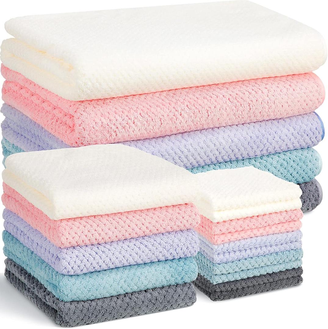 Mixweer 20 Pcs Bath Towel and Washcloths Set for Bathroom Includes 5 Bath Towels 5 Hand Towels 10 Washcloths, Soft Coral Velvet Absorbent Quick Dry for Sports Shower Hotel Spa(Multicolor)