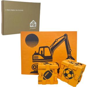 AEH Story 2D & 3D Foam Puzzle for Kids Ages 3+, Excavator Construction Travel Toy, Quiet Screen-Free Busy Bag for Airplanes & Road Trips, Montessori STEM Learning Activity  Orange