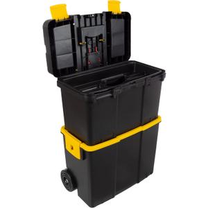 Portable Tool Box with Wheels - Stackable 2-in-1 Tool Chest with Fold-Down Comfort Handles, Tough Latches, and Removable Storage Trays by Stalwart