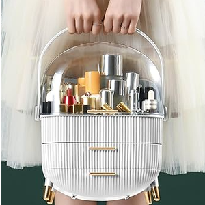 CANITORON Makeup Organizer,Skincare Organizer with 2 Drawers and Brush Storage Box,Cosmetic Display Case for Vanity Organizer and Bathroom Countertop Storage.(White)