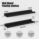 Floating Shelves Set of 2, Long Wall Shelf with Lip, 24in, Black, 23.6 in
