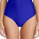 Tempt Me Women Retro High Waisted Bikini Bottoms Tummy Control Swimsuit Bottoms (Royal Blue, Small)
