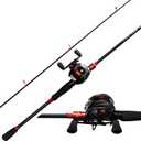 Kilitn Fishing Rod and Reel Combo, Black Color Baitcasting Combo Baitcast Reel, 2-Piece Baitcaster Rod, Durable Fiberglass with Comfortable EVA Handle (Casting Left 6FT)