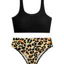 RoseSeek Girl's 2 Piece Striped Bowknot Swimsuit Set Bikini Sets (Brown)