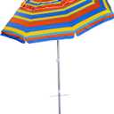 6.5 ft Beach Umbrella with Sand Anchor & Tilt Mechanism - Heavy Duty Wind Resistant UV 50+ Portable, Outdoor Folding Umbrella for Beach, Pool, Patio, GardenProtection Fits in a large Suitcase for Patio Garden Beach Pool Backyard, Blue Multi Stripe CH-1504