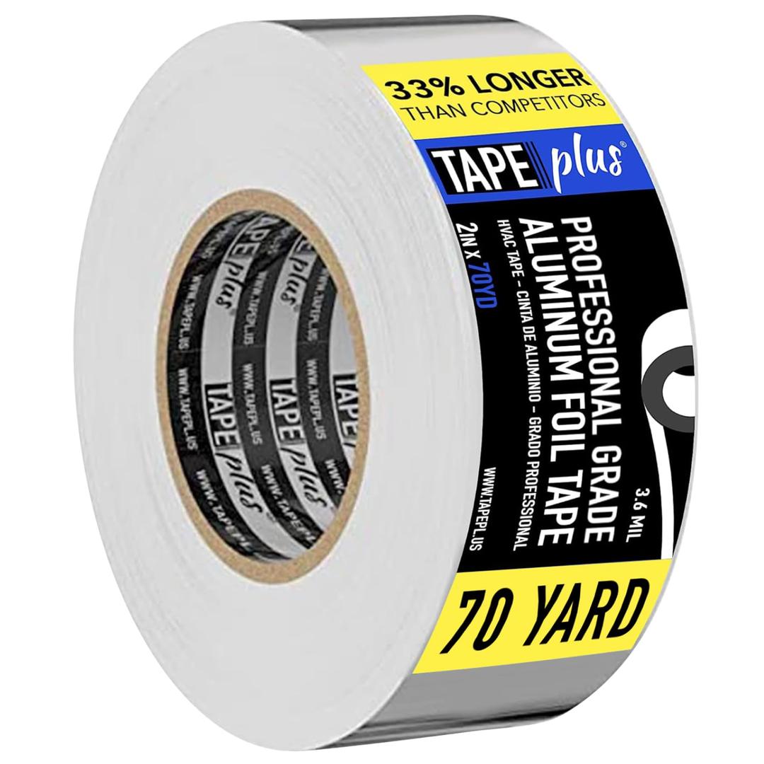 TapePlus Aluminum Foil Tape - HVAC & Ductwork Sealing with HVAC Tape - Metal Ductwork Insulation & Moisture Protection - Heat-Resistant Performance to 250F - 2 in x 70 yd, Pack of 1, Silver