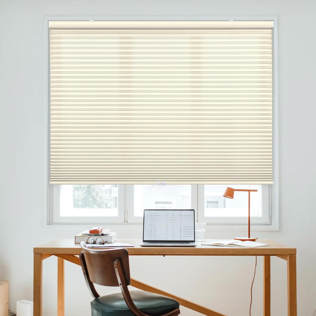DEZ FURNISHINGS Cordless 1.5" Light Filtering Cellular Shade, 24" W x 36" H, Ivory
