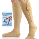 CASMON 15-20mmHg Zipper Compression Socks for Women and Men, Knee High Compression Stockings, Medical Closed Toe Support Socks for Varicose Veins, Post-Surgery, Swelling, Nurses, Pregnancy (2 Pair) Size L, XL