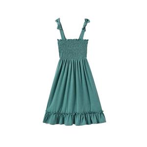 IFFEI Mommy and Me Dresses Summer Matching Outfits Spaghetti Strap Square Neck Solid Color Ruffle A Line Beach Long Maxi Dress 2Y  Green