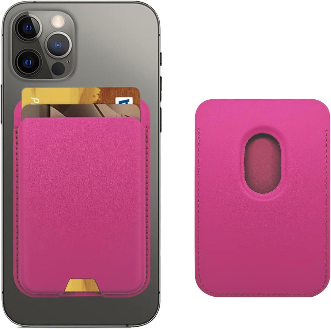 iLodn Magnetic Wallet Compatible with MagSafe for iPhone 17 16 15 14 13 12 Pro Max Air Plus Model, Mag 3 Safe Card Holder Stick on Accessories for Cell Phone & Case, Hot Pink