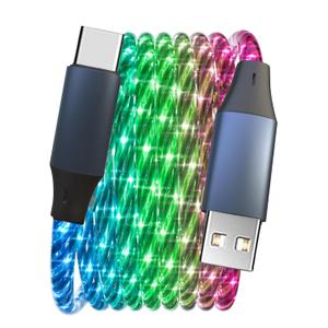 10FT Type C LED Light Up Charging Cable 66W Starry USB A to C Charger Lighted Fast Charging Cord RGB Flowing Light Up Charger Cord Compatible with iPhone 17/16/15/Samsung Galaxy S23 S22 More