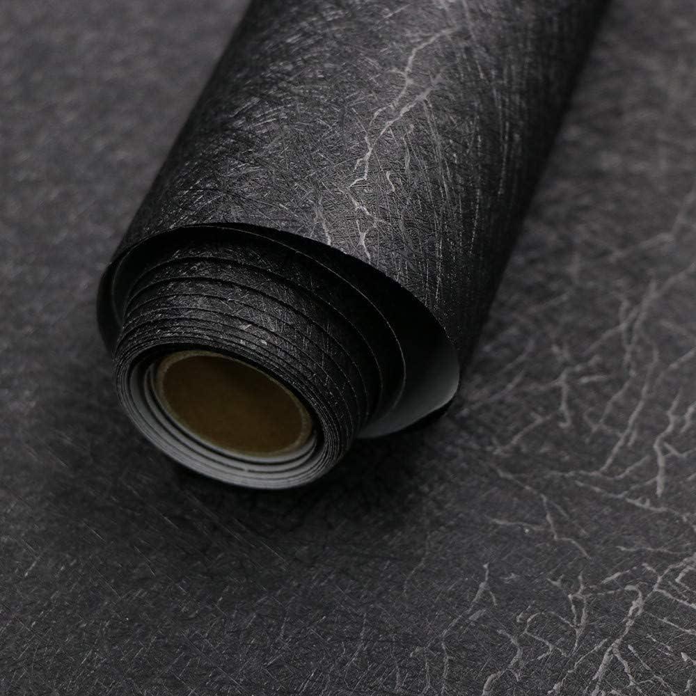 Abyssaly Black Silk Wallpaper Peel and Stick Embossed Self Adhesive Black Contact Paper Removable Kitchen Vinyl Textured Wallpaper Cabinet Furniture Shelf Paper 17.71" x 393.7"