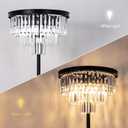 Wellmet 4 Lights Black Floor Lamp, Modern 3 Tiers Crystal Standing Lamp for Living Room Bright Lighting, Elegant Tall Crystal Floor Lamp with Foot Switch for Reading Room, Bedroom, Office (E12 Base)
