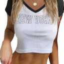 Remidoo Womens Casual Graphic Crop Top Short Sleeve Baby Tee Summer V Neck T Shirt White Medium