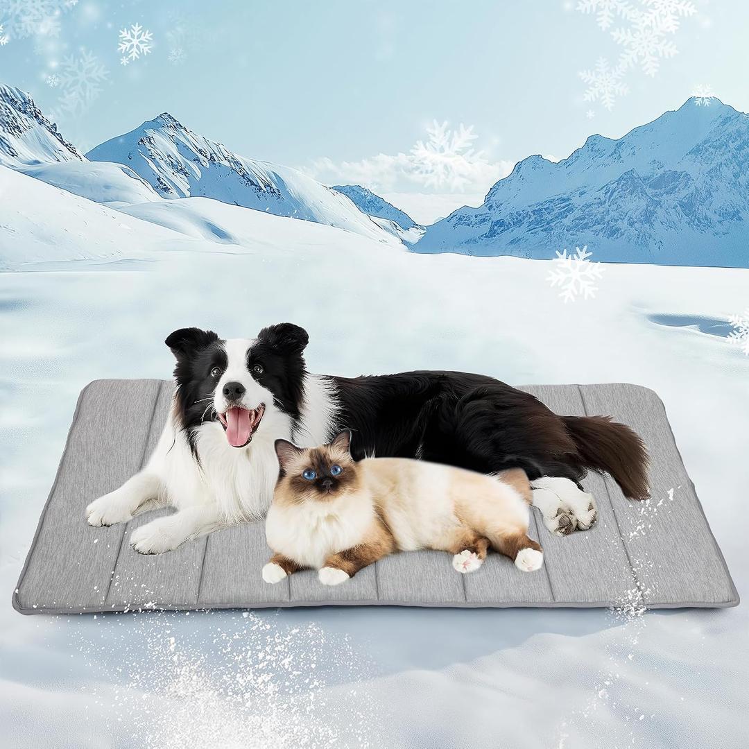 Cooling Dog Mat Q-Max>0.5 - Rapid Cooling Tech, Thin Breathable Crate Pad, Portable Washable Summer Mat, Chill Soothing Fabric - 47"x29" Extra Large Dog, Grey