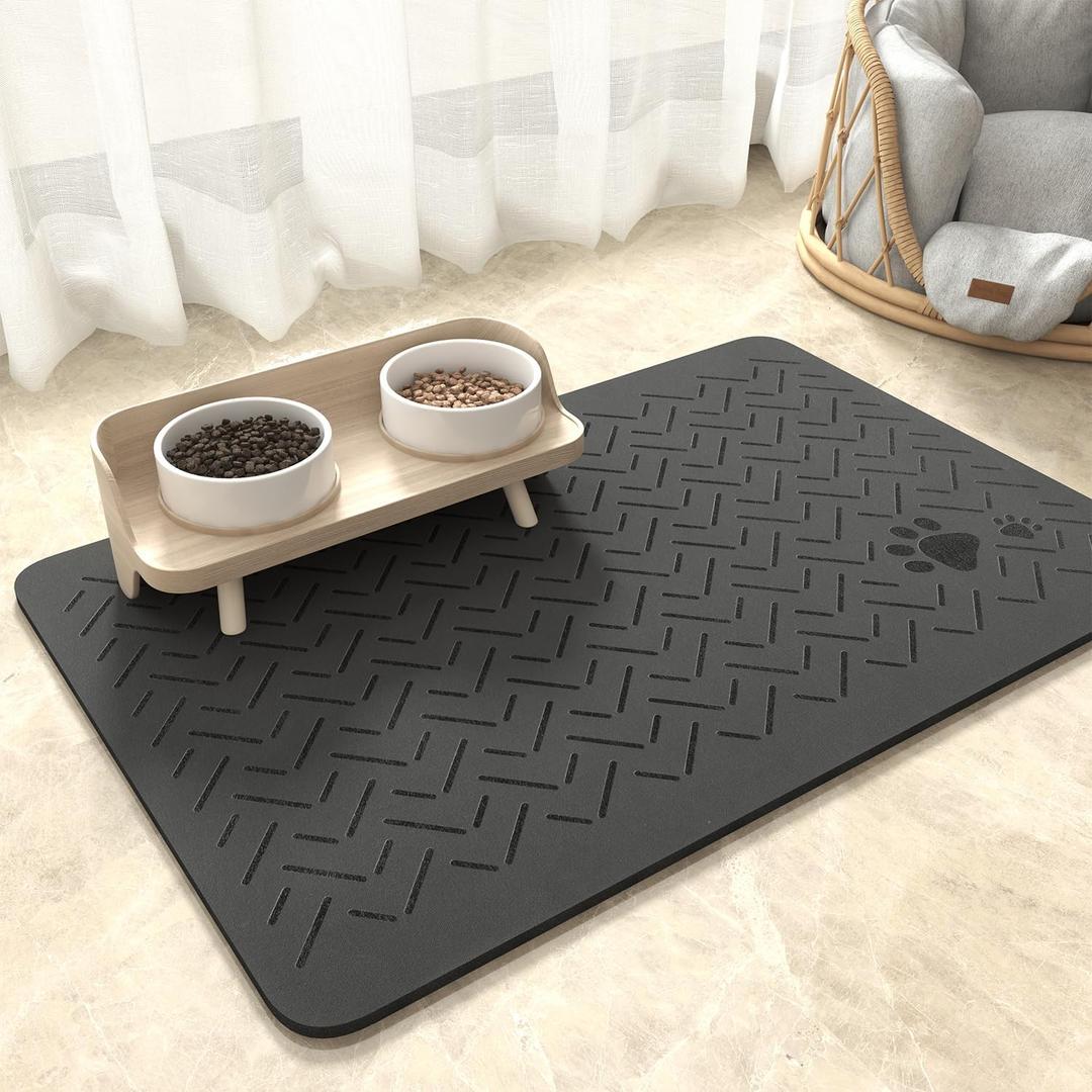 MontVoo-Absorbent Pet Feeding Mat-No Stains Quick Dry Dog Mat for Food and Water Bowl-Rubber Backing Dispenser Mat-Dog Accessories Supplies-Dog Bowl Messy Drinkers, Dark Grey
