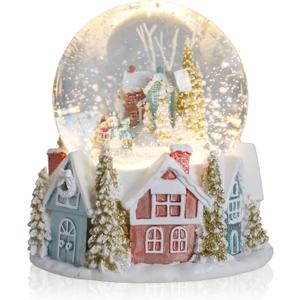 Taman Christmas Snow Globe, Xmas Village with Musical Swirling Glitter Snowflakes Lighted Christmas Decorations Tabletop Home Dcor