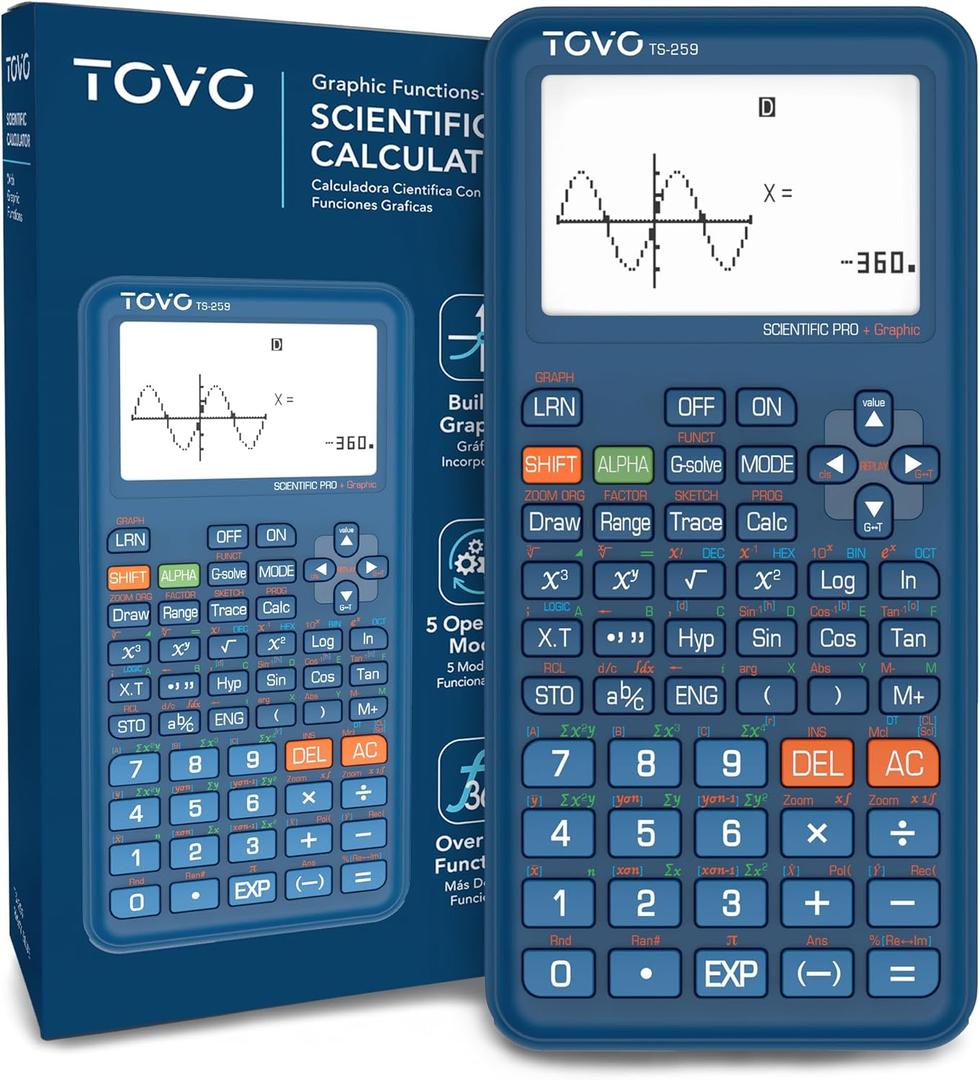 TOVO Scientific Calculator with Graphing Functions, Multiple Modes, 360 Functions, Large Screen, Intuitive Interface for Beginners, High School & Advanced Courses, TS-259 (Developed by CATIGA) (Tovo Navy Blue)