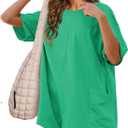 Yeokou Rompers for Women Casual Short Sleeve Oversized Athletic Workout Reversible Hot Shot Tee Romper Deep Pockets (Small, Green)