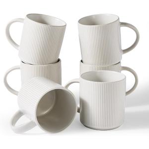 famiware Coffee Mug Set for 6, Star 16 oz Catering Mugs Cup Set with Handle for Coffee, Tea, Cocoa, Milk - Ceramic Stoneware Drinkware Set, Matte White