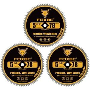 FOXBC 5 3/8 Inch Circular Saw Blade 78 Tooth for Paneling, Plastics, Vinyl Siding Cutting with 3/8" (10mm) Arbor, Replacement for DeWalt DW9053-3 Pack