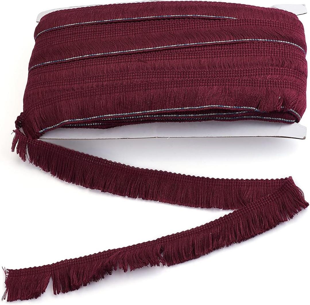 MegaPet Polyester Fringe Tassel Lace Ribbon Trims 1 Inch x 27 Yards Chainette Fringe Fibre Trim Coconut Brown for Sewing Quilting Lampshade Curtain Decoration (Burgundy)