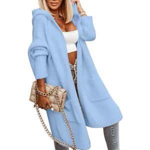 Aoysky Womens Long Cardigans Cable Knitted Open Front Oversized Hooded Outerwear Sweater Coat (Small)