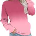 Women's Casual Crew Neck Sweatshirt Loose Soft Long Sleeve Pullover Tops Size Small Pink Ombre