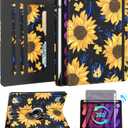 Kidcube for iPad mini 7 Case A17 Pro 2024, for iPad mini 6th Generation Case 8.3 Inch - Women Girls Kids Cute Rotating Stand Folio Cover with Pencil Holder & Card Slot Girly Kawaii Sunflower Cover