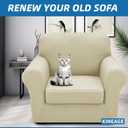 XINEAGE New 2 Pieces Chair Covers with Arms Super Stretch Chair Slipcover for Living Room Pet Dog Universal Slip Cover Anti Slip Armchair Furniture Protector (Light Beige), 31"-46"(1 Cushion)