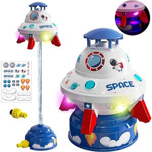 Skirfy UFO Water Sprinkler for Kids Toys,Outdoor Summer Water Rocket with Light Up Liftoff 9-16ft & Spin,Water Toy Backyard Lawn Birthday Gift for Gilrs Boys Age 3 4 5 6 7 8 Year Old