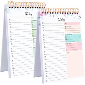 2 Packs To Do List Notepad, 104 Pages To Do List Notebook A5 Undated Daily Planner Notepad with Task Checklist Home Office School Supplies