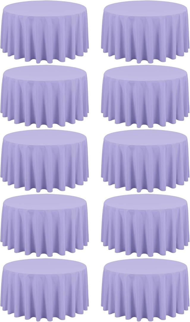 10 Pack Lavender Round Tablecloths - 120 Inch, Polyester Table Cover, Stain and Wrinkle Resistant Washable Fabric Table Cloth for Wedding Banquet Parties