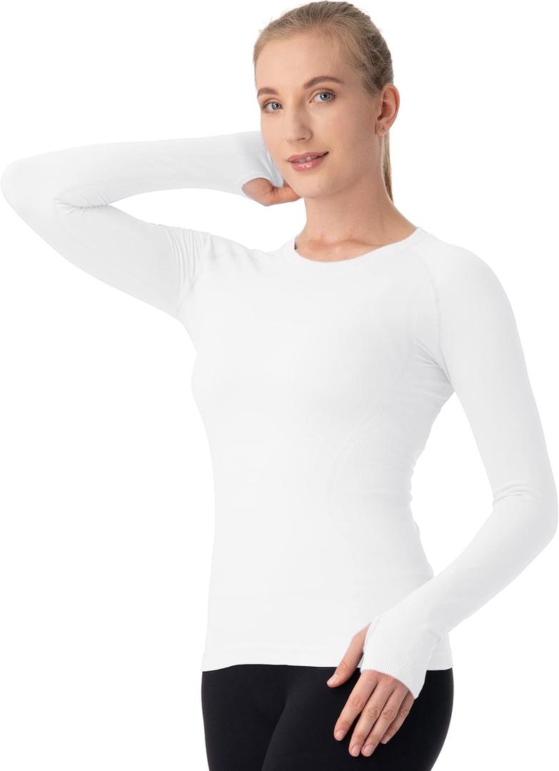 MathCat Seamless Workout Shirts for Women Long Sleeve Yoga Tops Sports Running Shirt Breathable Athletic Top Slim Fit (Large)