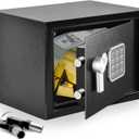 SereneLife Electronic Safe Box | Heavy Duty 12.2 x 7.8 Lockbox | Digital Keypad Code & 2 Key access | Small Money Safe for Home & Office | Secure Cash, Jewelry, Valuables | Wall & Floor Mountable (Black)