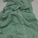 utcoco Womens Casual Short Sleeve Button Down Tie Waist Ruffled Striped Maxi Shirt Dress (Medium, Green)