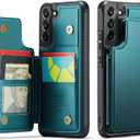 Vinich for Samsung Galaxy S22 Wallet Case with Card Holder, RFID Blocking Credit Slots Kickstand Shockproof Phone Cover for Women Men, Bluish Green