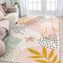 Lahome Pink Carpet for Living Room - 4'x6' Area Rug for Bedroom Washable Non-Slip Boho Rug Throw Cute Soft Nursery Kids Rug, Abstract Botanical Print Indoor Rugs for Kitchen Entryway Laundry Dining Room